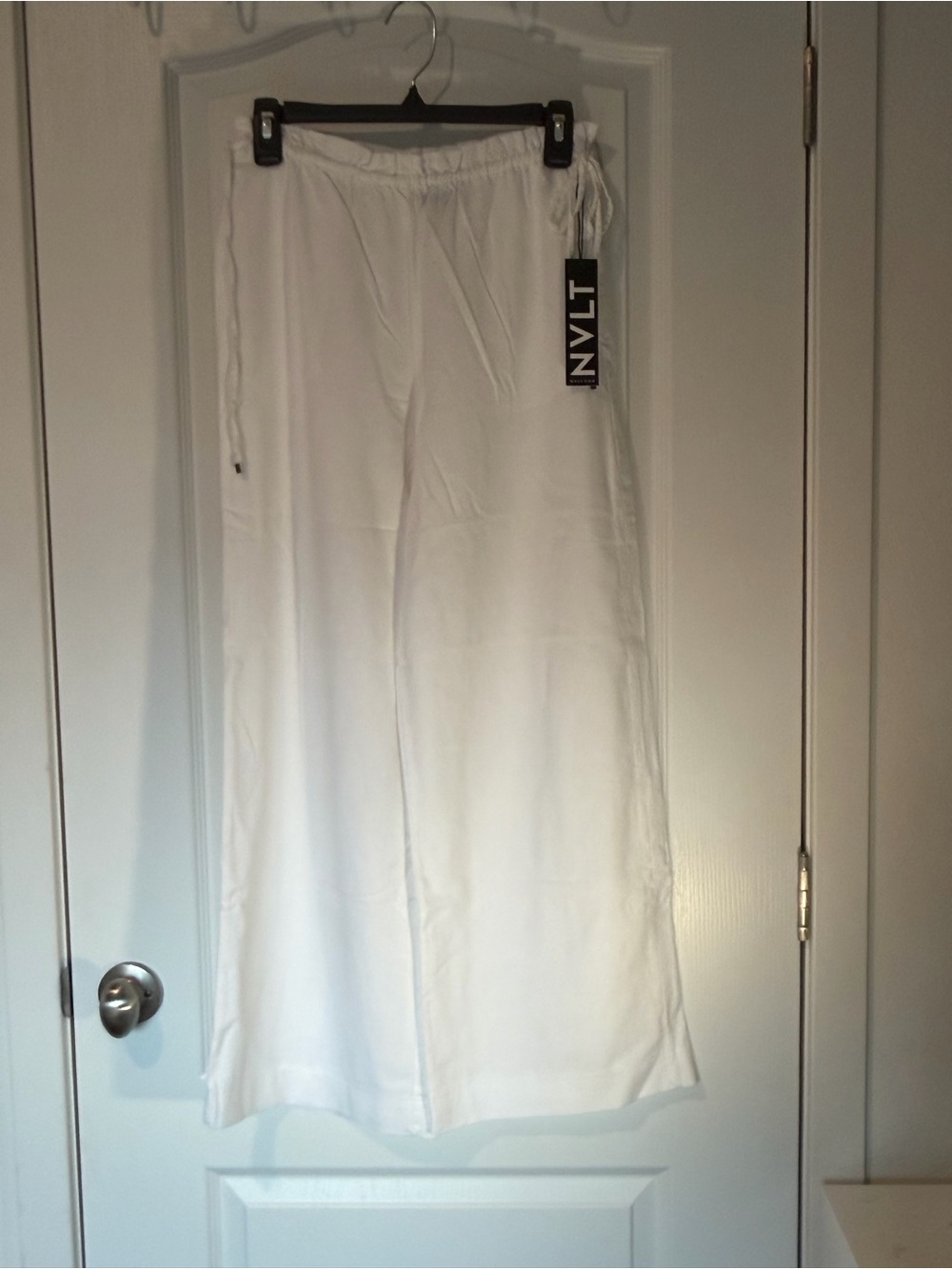 NVLT White Linen Wide-Leg Drawstring Pants